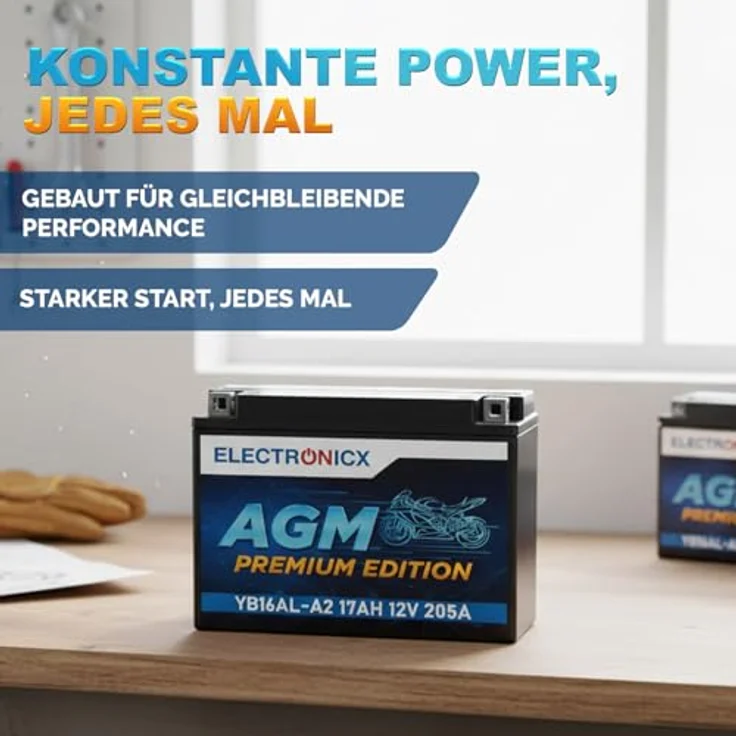 Electronicx AGM-YB16AL-A2 AGM Motorradbatterie 17Ah 12V, wartungsfrei, rüttelfest, auslaufsicher für Motorrad, Roller, Quad und ATV – Bild 4