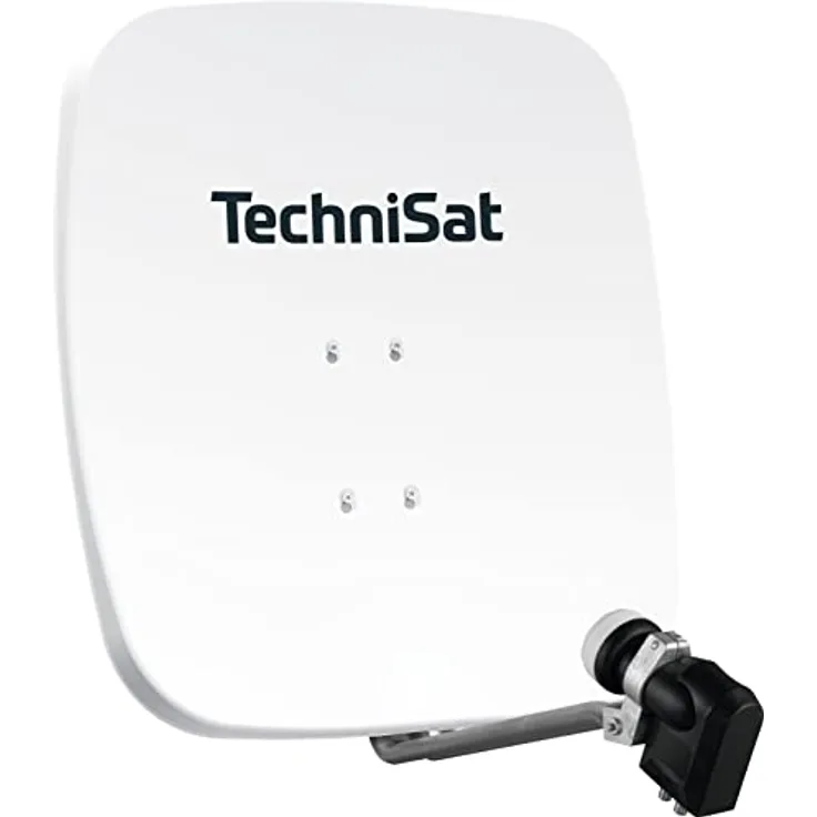 TechniSat SATMAN 65 PLUS - Satellitenschüssel für 2 Teilnehmer (65 cm Sat Spiegel mit Masthalterung und 40mm Universal-Twin-LNB) polarweiß