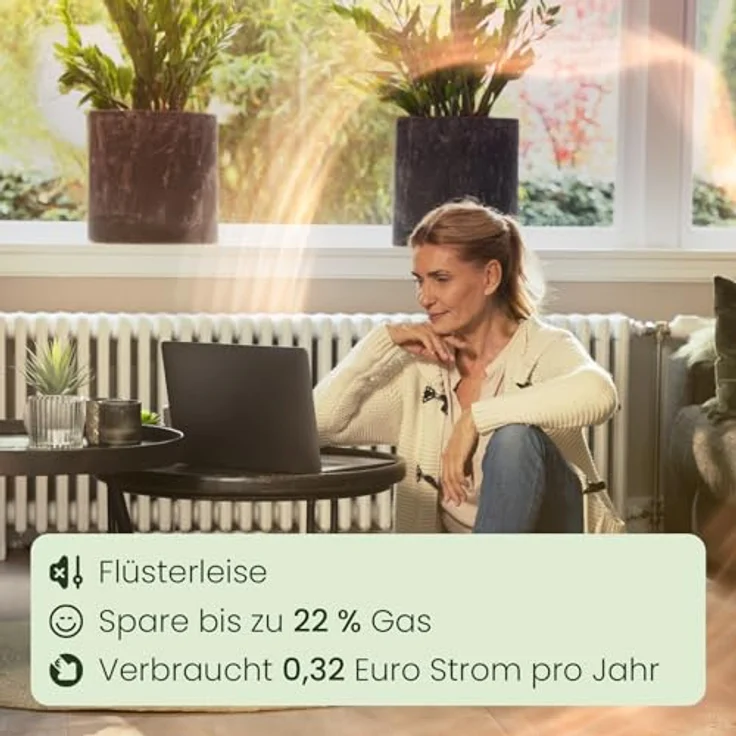 SpeedComfort Heizkörper Ventilator 2er Set, energieeffizienter Heizungsventilator mit automatischer Temperaturregelung und geräuscharmem Betrieb – Bild 3