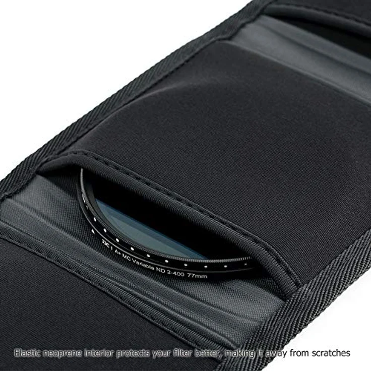 JJC Filtertasche mit 3 Fächern für Filter bis Ø 82mm, Neopren Tragetasche für UV- und Polfilter, inkl. Mikrofaser-Reinigungstuch – Bild 3