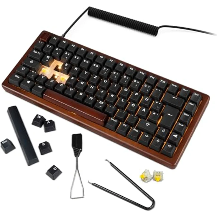 Sharkoon SKILLER SGK50 S3 Wood PBT, Gaming-Tastatur mit 75%-Layout, Gateron G Pro 3.0 Yellow Switches, RGB-Beleuchtung, Holzoptik, Schwarz – Bild 6