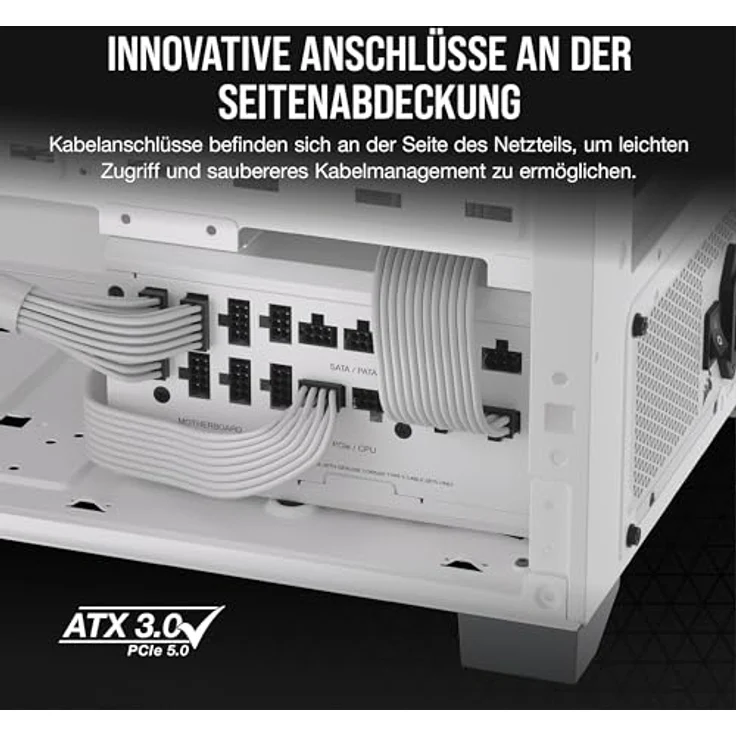 Corsair RM1200x Shift Vollmodulares ATX-Netzteil - Modulare Seitenschnittstelle - ATX 3.0- & PCIe 5.0-kompatibel - Null-Drehzahl-Lüftermodus - 105°C-Kondensatoren - 80 Plus Gold-Effizienz - Weiß – Bild 3