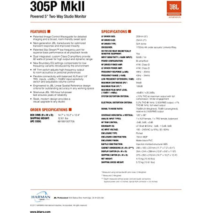 JBL Professional 3 Series 305P MKII schwarz Kompakt-Lautsprecher - 82 Watt - schwarz – Bild 13