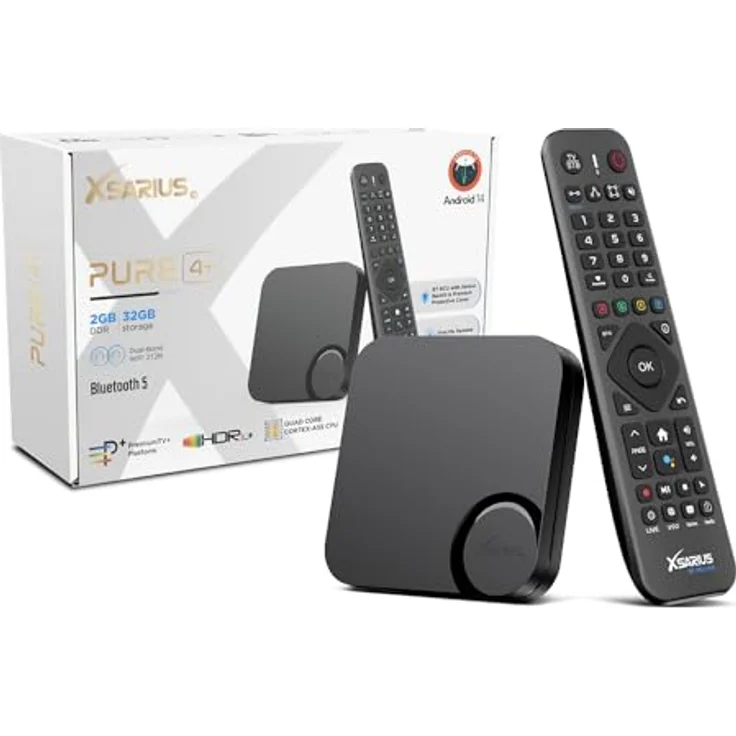 Xsarius Pure 4+, 4K UHD IPTV Player mit Android 14, 2GB RAM, 32GB Flash, Dual-WiFi, HDR10+ und Bluetooth 5.0 – Bild 1