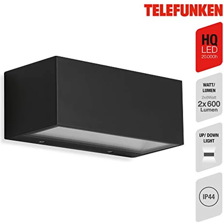 TELEFUNKEN - LED Außenwandleuchte, Außenwandlampe 1-flammig, 12 Watt, 1.200 Lumen, 4.000 Kelvin, IP44, Schwarz, 185x75x91mm (LxBxH) – Bild 2