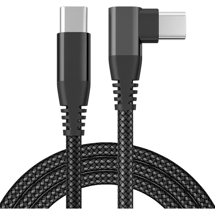 Kevin Frotscher USB-C auf USB-C Schnellladekabel, 0,5 m mit 90° Winkelstecker, Nylon geflochten, Schnellladen & 480 Mbps Daten, schwarz