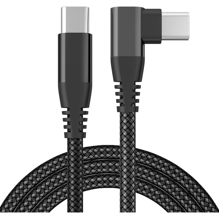 Kevin Frotscher USB-C auf USB-C Schnellladekabel, 3m, 90° Winkelstecker, Nylon geflochten, 480 Mbps Datenübertragung, Schwarz
