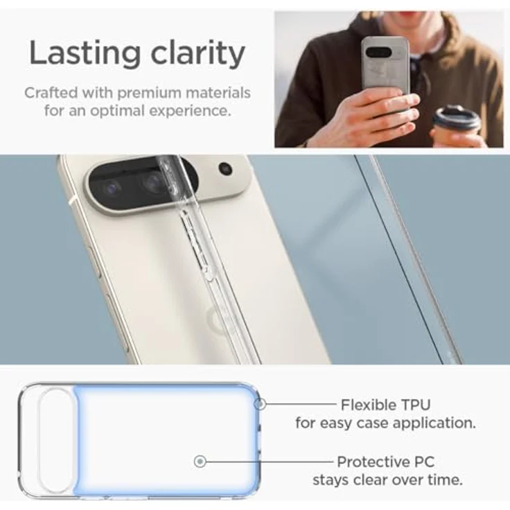 Spigen Ultra Hybrid Hülle für Google Pixel 9 Pro und Pixel 9 [Made for Google] -Crystal Clear - Handyhülle mit PC Platte, TPU-Rahmen und Air Cushion Technologie – Bild 4