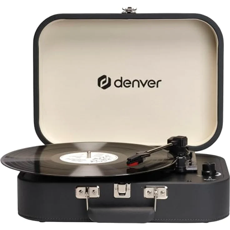 Denver Retro Koffer Plattenspieler VPL-130DGR, Vintage Schallplattenspieler mit Lautsprecher, USB zum Digitalisieren, 33/45/78 RPM, AUX, Kopfhörer & RCA-Ausgang, tragbarer Vinyl Player ohne Bluetooth – Bild 3