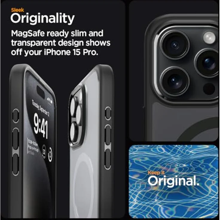 Spigen für iPhone 15 Pro Ultra Hybrid Frost MagFit Hülle [Anti-Yellowing] Case Handyhülle Transparent Dünn Slim Kompatibel mit MagSafe -Schwarz – Bild 3