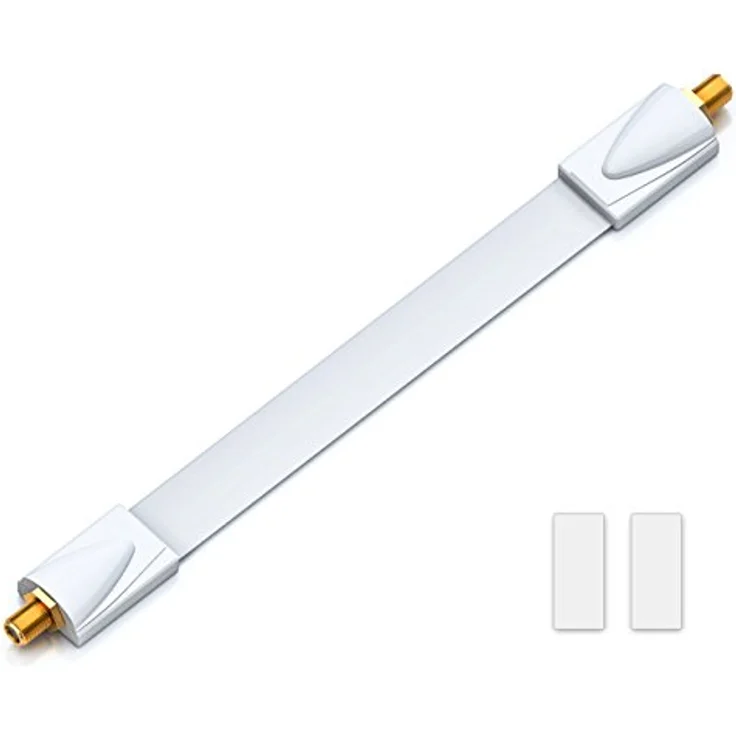 deleyCON Fensterdurchführung SAT Kabel, 20 cm Verlängerungskabel mit vergoldeten F-Buchsen, extrem flach und flexibel, Weiß – Bild 3