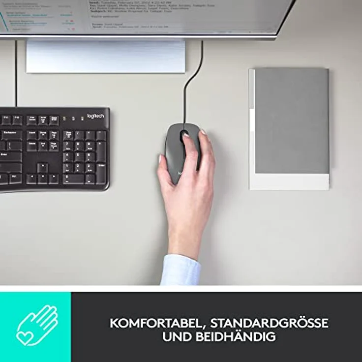 Logitech M100 Kabelgebundene USB-Maus, 3 Tasten, 1000 DPI Optical Tracking, Für Links- und Rechtshänder, Kompatibel mit PC, Mac, Laptop - Grau – Bild 2