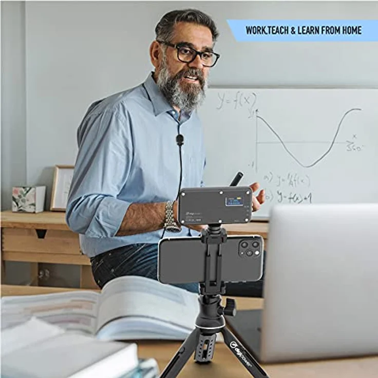 DigiPower Vlogging Kit Instructor mit LED Videoleuchte, Clip-on Lavalier Mikrofon, Handy + Kamera Halterung, Handgriff/Mini-Stativ, für Smartphones + Kameras, für TikTok, YouTube, Streaming, Meetings – Bild 2