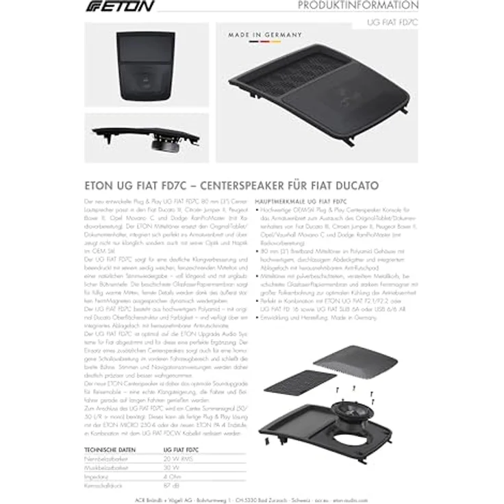 ETON UG FIAT FD7C, 80 mm (3 Zoll) Center Lautsprecher für FIAT Ducato III, Breitband Mitteltöner mit Kunststoffschale und Metallabdeckgitter – Bild 5