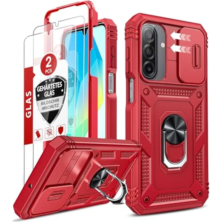 LeYi Kameraschieber Hülle für Samsung Galaxy A17 5G, Militärschutz Cover mit Schiebekamera Abdeckung und Drehhalter, Rot – Bild 1