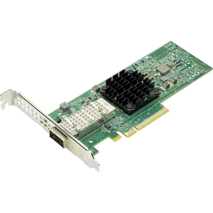 Broadcom BCM957504-M1100G16, Netzwerkkarte PCIe 3.0 mit 100 Gbit/s, QSFP56 Schnittstelle, passive Kühlung, Silber, Grün