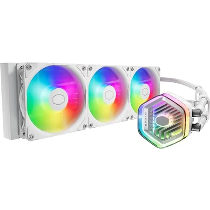 Cooler Master MasterLiquid Atmos 360 White CPU-Wasserkühler – AIO-Wasserkühlung, Doppelkammerpumpe, Sickleflow 120 Edge-Lüfter, ARGB Gen 2, LGA1700- & AM5