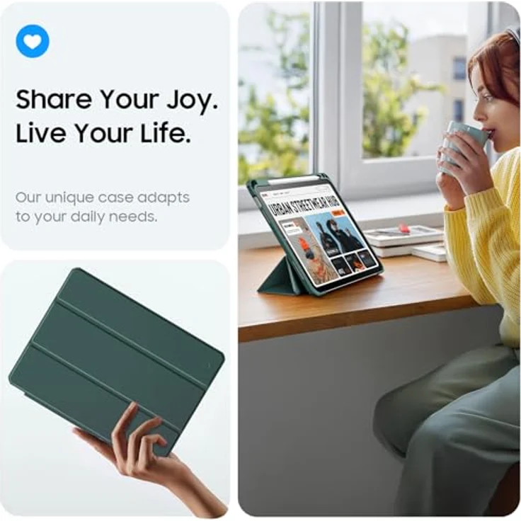 Fintie Hybrid Hülle für iPad (A16) 11 Generation 11 Zoll 2025, iPad 10 Generation 10.9 Zoll 2022 - Stoßfeste Schutzhülle mit transparenter Hartschale und Stifthalter, Dunkelgrün – Bild 5