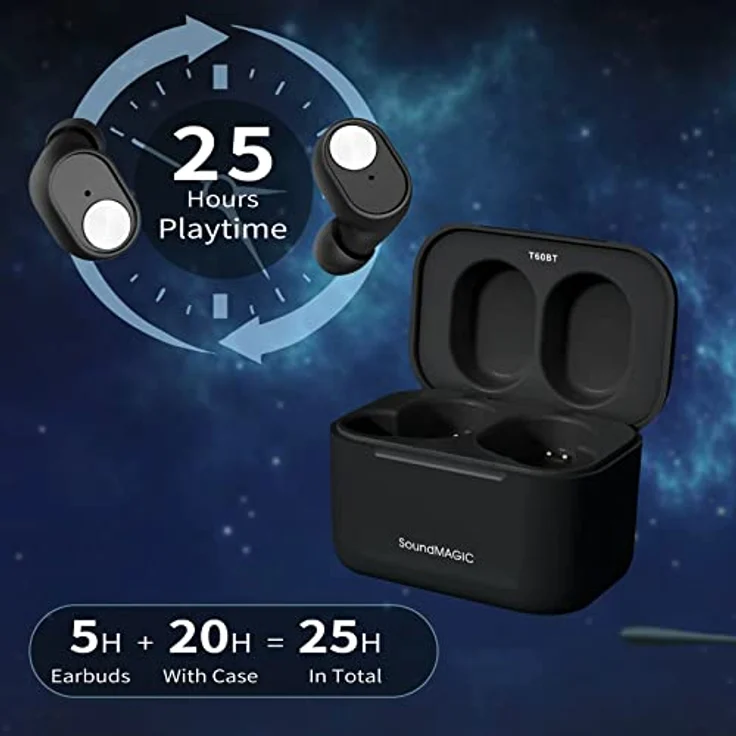 SoundMAGIC T60BT True Wireless Ohrhörer in Ear Bluetooth Kopfhörer mit Mikrofon HiFi Stereo Sport Ohrhörer Wasserdicht Schwarz – Bild 5