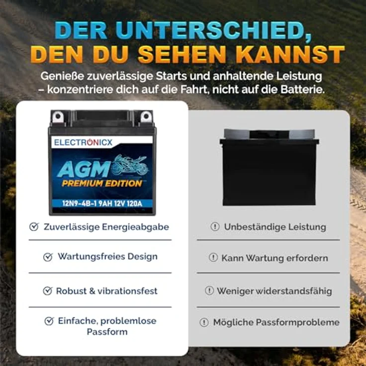 Electronicx AGM-12N9-4B-1, AGM Motorradbatterie 9Ah 12V, wartungsfrei, rüttelfest, auslaufsicher für Motorrad, Roller und Quad – Bild 7