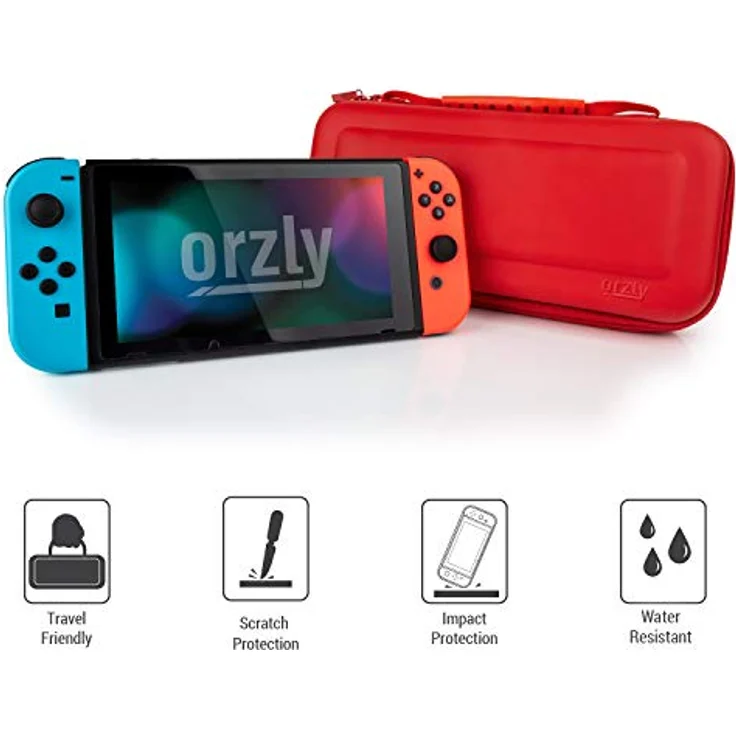 Orzly Tragetasche für Nintendo Switch und New Switch OLED, harte Reisetasche mit Zubehörfächern, rot – Bild 4