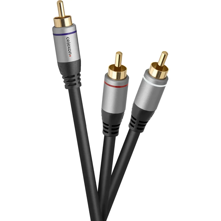 celexon Cinch auf 2x Cinch Audiokabel 1,5m - 3-fach geschirmt mit vergoldeten Kontakten, schwarz