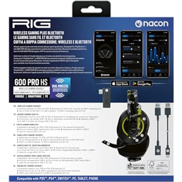 Nacon Gaming RIG 600 PRO HS, Kabelloses Gaming Headset mit Dual-Mode-Wireless, 40-mm-Treibern, Mehrfarbig – Bild 2