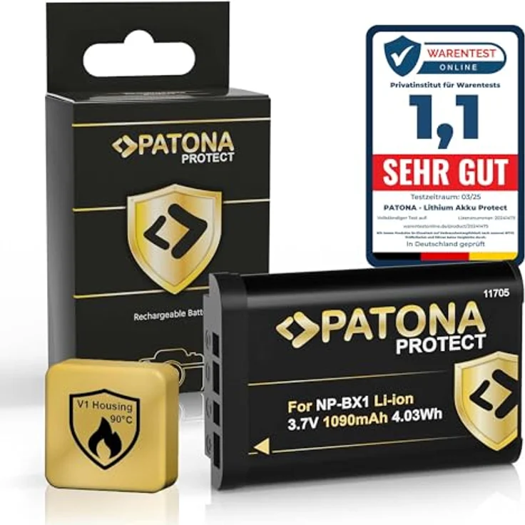 PATONA Protect NP-BX1 Akku 1090mAh, Ersatzakku kompatibel mit Sony CyberShot DSC-RX1, RX100 II-VII, HX50, HX60, HX80, HX90, WX300, WX500, hitzebeständig & langlebig – Bild 1