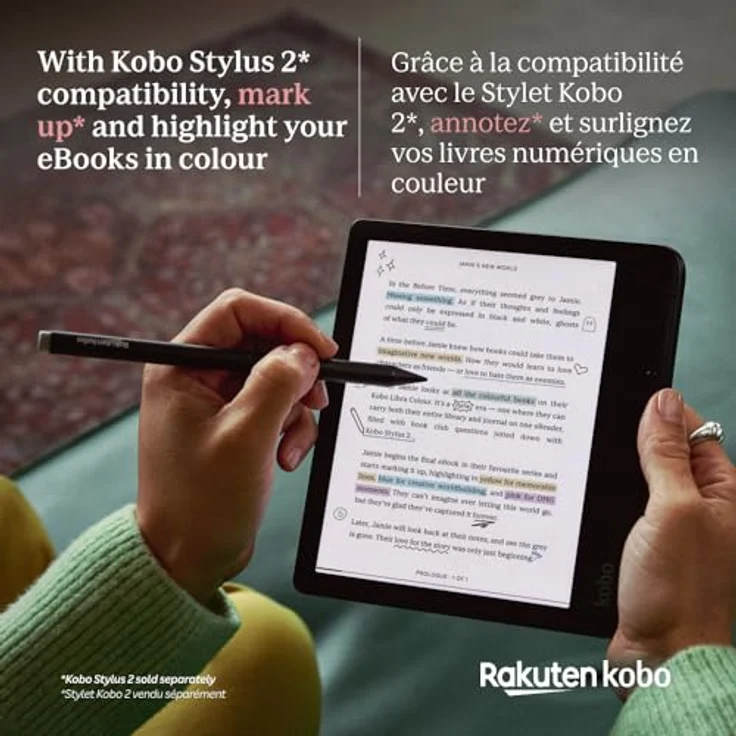 Kobo Libra Color | eReader | 17,8 cm (7 Zoll) blendfreie Farbe E Ink Kaleido™ 3 Display | Dunkelmodus-Option | Hörbücher | wasserdicht | Weiß – Bild 3