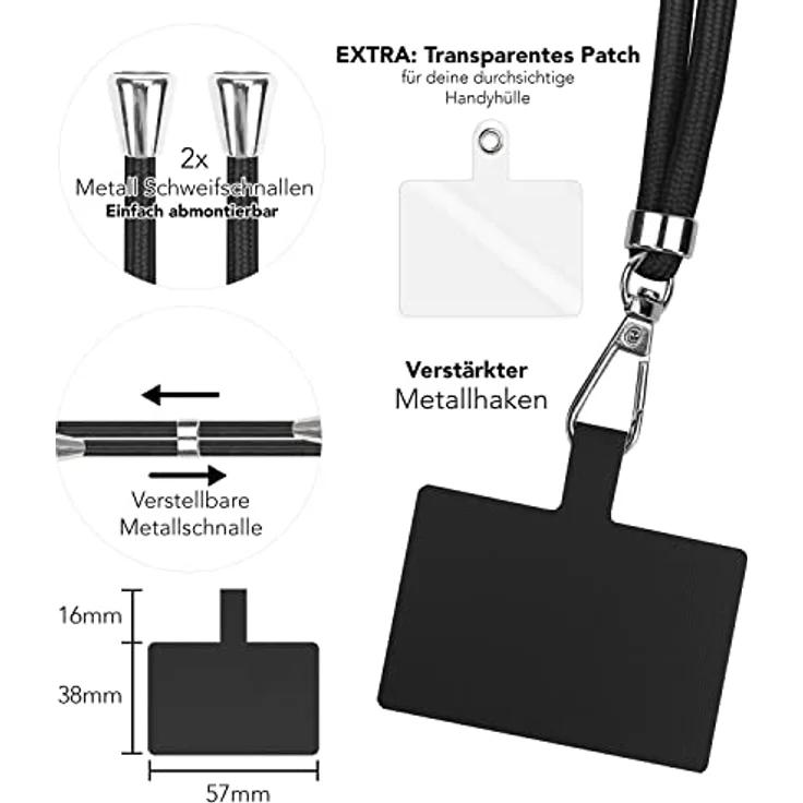 Nalia HoldMe Air, Handykette Universal für Smartphones, 160 cm Lanyard mit verstellbarer Schlaufe und Edelstahlhaken – Bild 3