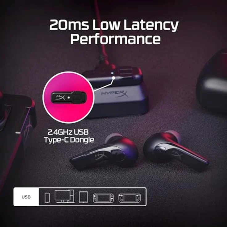 HyperX Cloud MIX Buds 2, Headset mit hybrider aktiver Geräuschunterdrückung und 26 Stunden Akkulaufzeit, Schwarz – Bild 2