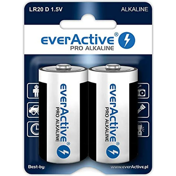 everActive D Batterien 2er Pack, Pro Alkaline, Mono LR20 R20 1.5V, höchster Leistung, 10 Jahre Haltbarkeit, 2 Stück – 1 Blisterkarte – Bild 2