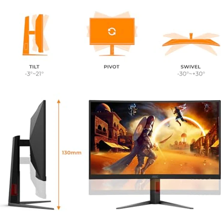 AOC Gaming Monitor C27G4Z2, 27 Zoll Curved, FHD, 260Hz, 0.3ms MPRT, HDR10, FreeSync Premium, Höhenverstellung, Schwarz – Bild 5