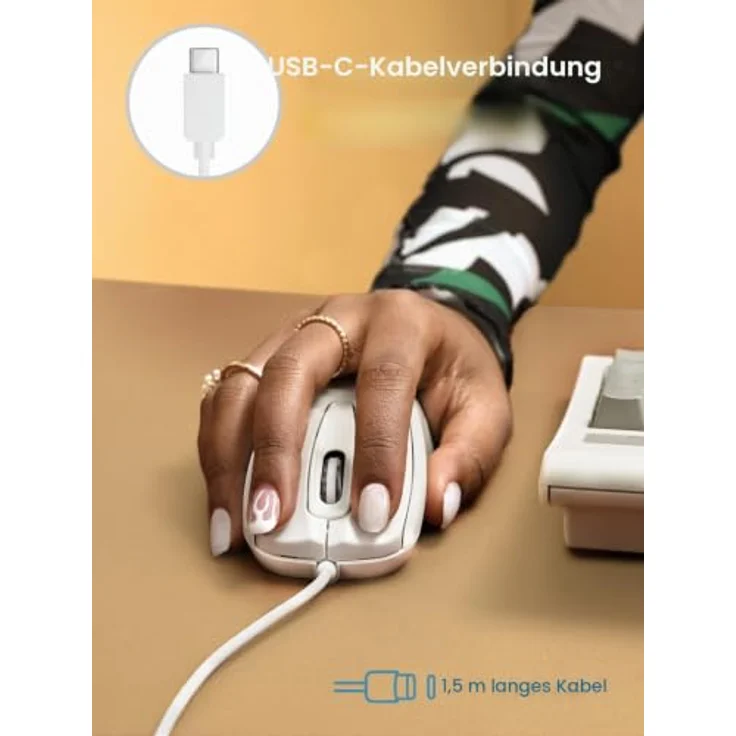 Perixx PERIMICE-209 C, kabelgebundene USB-C Maus mit Scrollrad, weiß – Bild 2