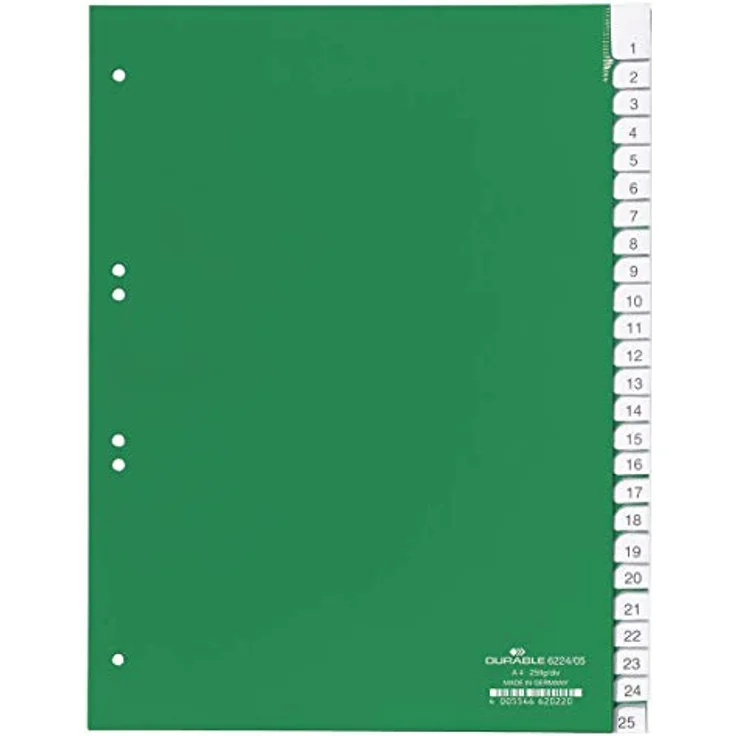 DURABLE Aktenordner Register A4, 25-teilig, blanko, grün, aus Hartfolie mit auswechselbarem Beschriftungsschild – Bild 3