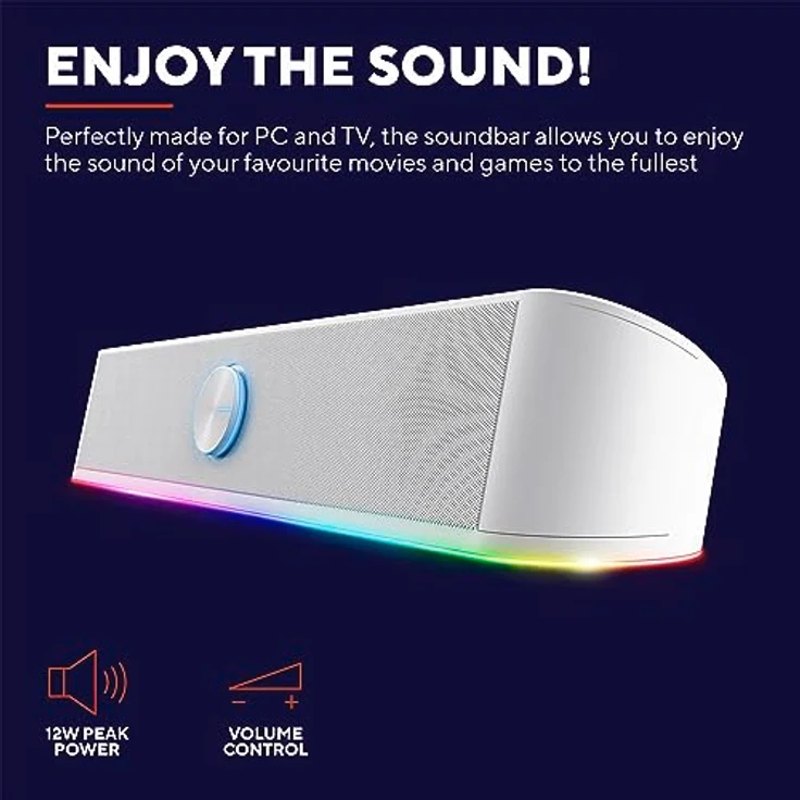 Trust Illuminated Soundbar-White PC-Lautsprecher mit RGB-Beleuchtung und platzsparendem Design – Bild 2