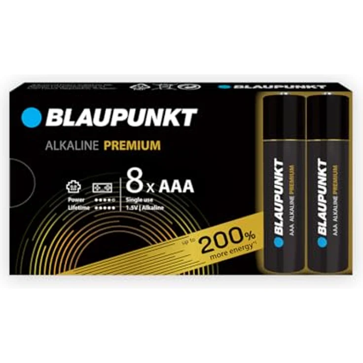 BLAUPUNKT Premium AAA Alkalibatterien, 8er Pack für Gamecontroller und Spielsachen, bis zu 10 Jahre Batteriestromschutz – Bild 1