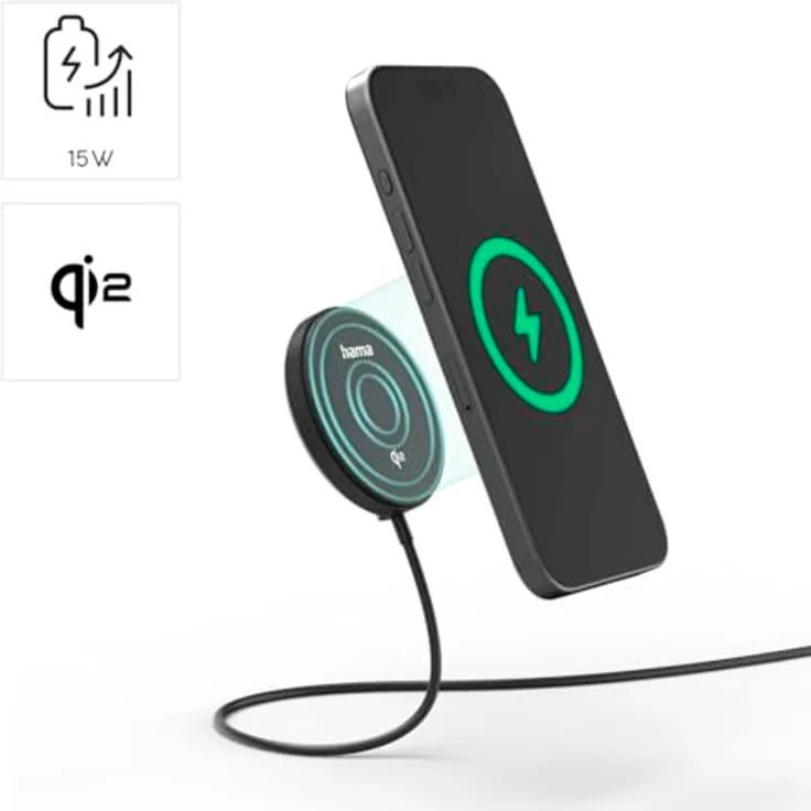 Hama Qi2-Ladegerät, kabelloses Schnellladepad mit 15 W, Schwarz – Bild 12