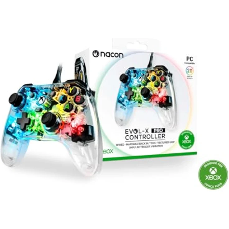Nacon Xbox Controller EVOL-X PRO, RGB / Transparent - Offiziell lizenzierter Controller mit 4 Vibrationsmotoren, Shortcut-Tasten und personalisierbaren RGB-Lichteffekten – Bild 2