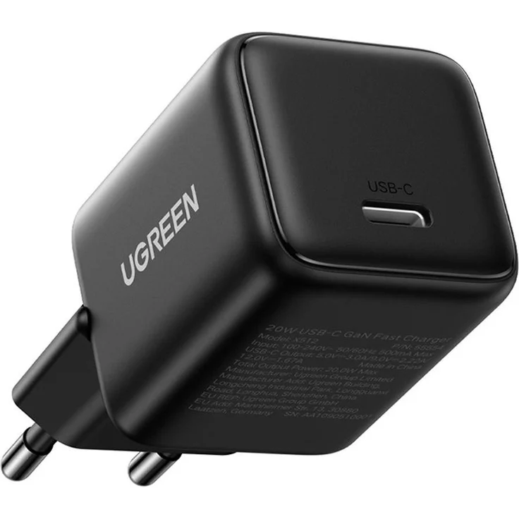 Ugreen X513 Netzladegerät 30 W GaN 1x USB-C, schwarz – Kompaktes Wandladegerät mit schneller Ladeleistung und mehreren Schnellladeprotokollen