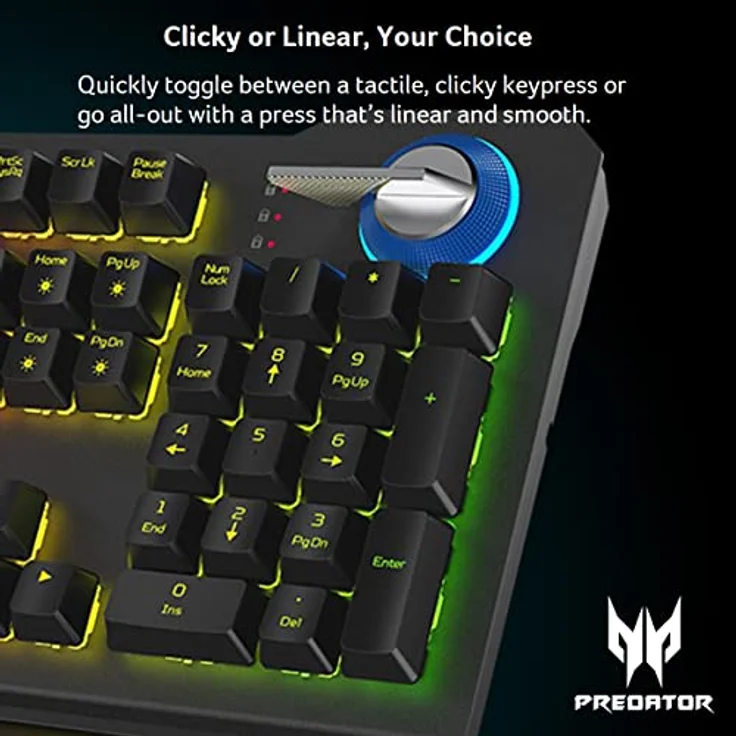 Acer Predator Aethon 700 Gaming-Tastatur: Clicky oder Linear – Ihre Wahl, 16.8 m RGB-Farben Hintergrundbeleuchtung, programmierbar, 100 % Anti-Ghosting, magnetische Handgelenkauflage – Bild 2
