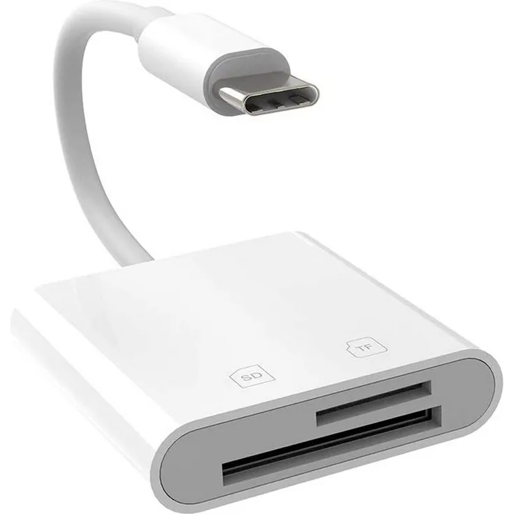 Bolwins Speicherkartenleser I56, 2in1 USB-C SD TF Kartenleser Adapter, Plug & Play, Weiß