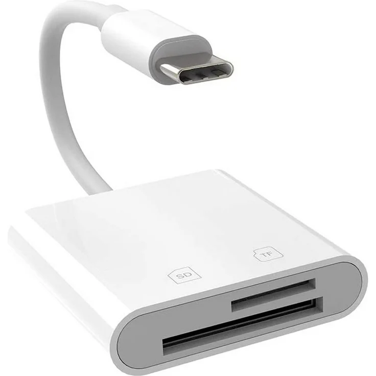 Bolwins Speicherkartenleser I56, 2in1 USB-C SD TF Kartenleser Adapter, Plug & Play, Weiß