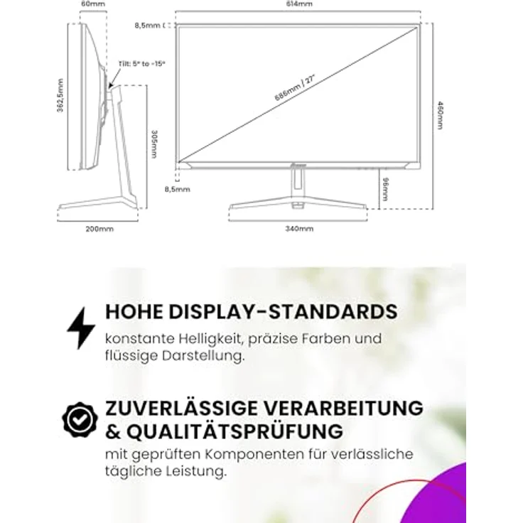 Arozzi Nova 27” Gaming Monitor, QHD 1440p, IPS, 180Hz, Adaptive Sync, HDR10, 100 % sRGB, flimmerfrei, rosa – Bild 4
