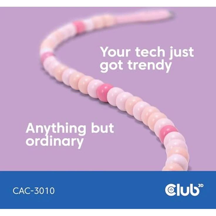 Club3D CAC-3010 USB-C® Perlenkabel, 60W Leistung, pink, Datenübertragung bis 480Mbps – Bild 4