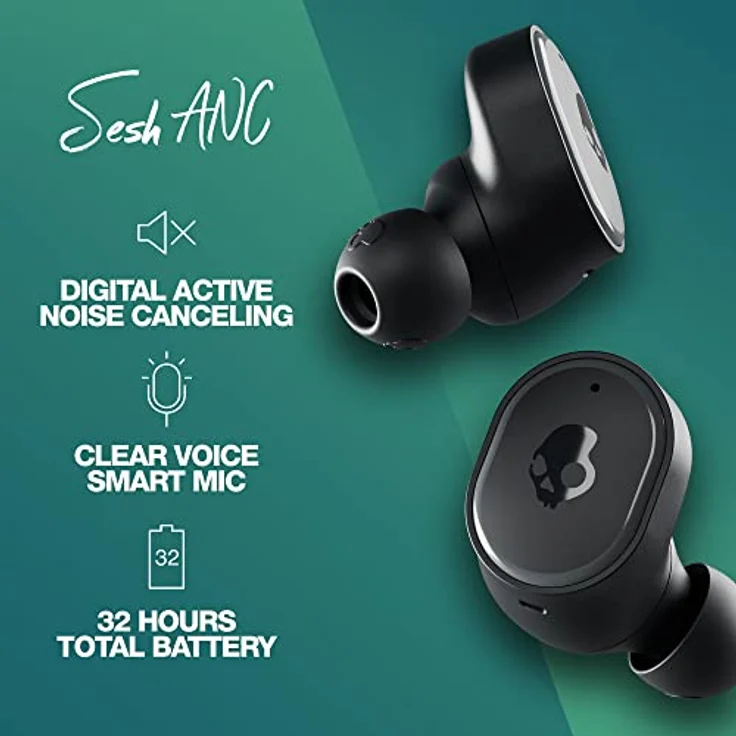 SKULLCANDY Kabellose Sesh ANC-Ohrhörer mit Noise Cancelling und Tile Finding Tech / 32-Stunden-Akku/Verwendung mit iPhone und Android/mit Mikrofon / IP55 wasserfest/Bluetooth-Ohrhörer – Schwarz – Bild 3
