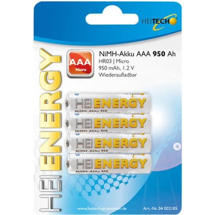 HEITECH 4er Pack NIMH-Akku, Micro/AAA / HR03 950 mAh Wiederaufladbare Batterie mit geringer Selbstentladung - Akku für Geräte mit hohem Stromverbrauch - HEITECH Promotion GmbH – Bild 2