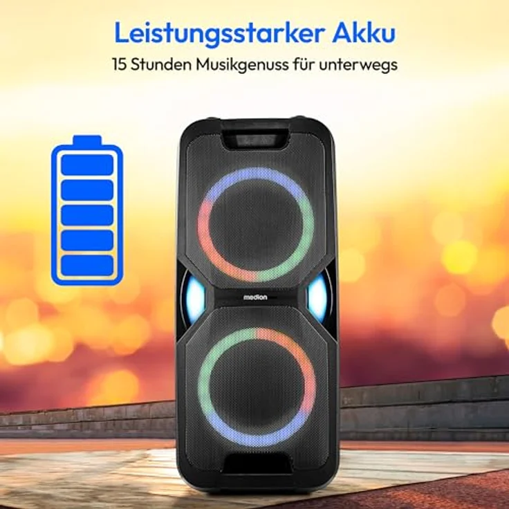 MEDION LIFE® P61468 Partylautsprecher, Bluetooth® 5.0, 44W RMS, X-Bass, Lichteffekte, Mikrofon, PLL-UKW – Bild 5