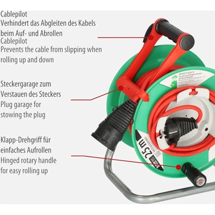 Brennenstuhl Garant G IP44 Gartenkabeltrommel (Kabeltrommel für Rasenmäher mit 23+2m Kabel in rot, Spezialkunststoff, kurzfristiger Einsatz im Außenbereich, Made in Germany) – Bild 3
