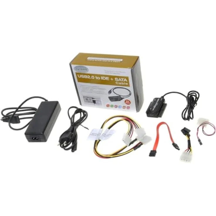 PremiumCord USB 2.0 auf IDE + SATA Adapter mit Kabeln und Netzteil, Rote/grüne LED, Unterstützt USB 2.0 High Speed, SATA, SATA II, IDE, IDE 44-Pin, ku2ides – Bild 2